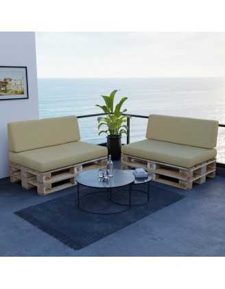 2er Set Palettenkissen - Sitzkissen 120x80 + Rückenkissen 120x40, Wasserabweisend, Beige