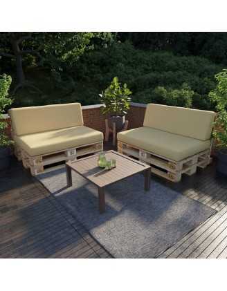 2er Set Palettenkissen - Sitzkissen 120x80 + Rückenkissen 120x40, Wasserabweisend, Beige