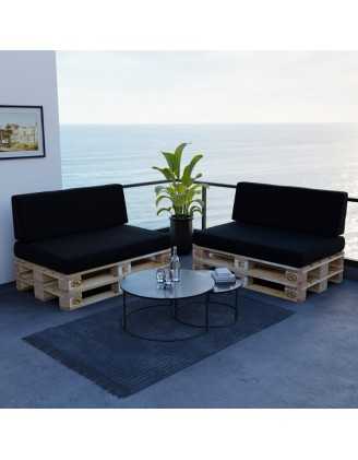 2er Set Palettenkissen - Sitzkissen 120x80 + Rückenkissen 120x40, Wasserabweisend, Schwarz