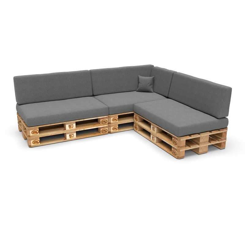 8er Set Palettenkissen - 3x Sitzkissen + 3x Rückenkissen + Seitenkissen + Dekokissen Grau