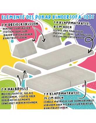 Modulare Kindersofa aus weichem Cord, Set mit 6 Elementen, Farbe Waldgrün