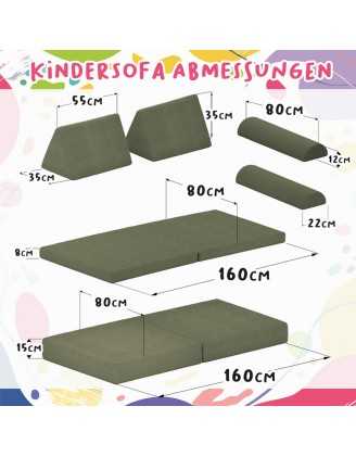Modulare Kindersofa aus weichem Cord, Set mit 6 Elementen, Farbe Frühlings Erbse