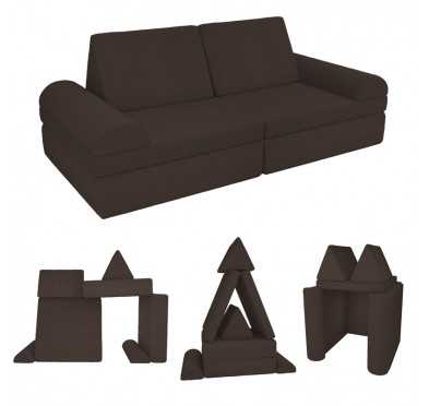 Modulare Kindersofa aus weichem Cord, Set mit 6 Elementen, Farbe Schokoladenbraun