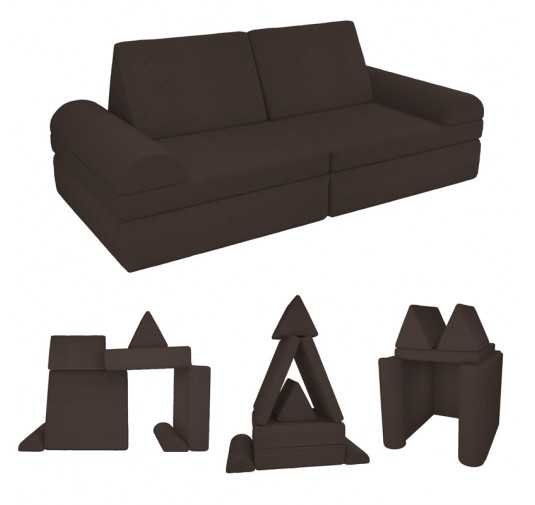 Modulare Kindersofa aus weichem Cord, Set mit 6 Elementen, Farbe Schokoladenbraun