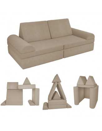 Modulare Kindersofa aus weichem Cord, Set mit 6 Elementen, Farbe Warmer Karamell