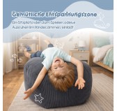 Sitzsack Kinder Bezug | Verwandelt sich in einen bequemen Sitzpouf | Cordstoff | 85x85x50 cm | Nächtlicher Kiesel