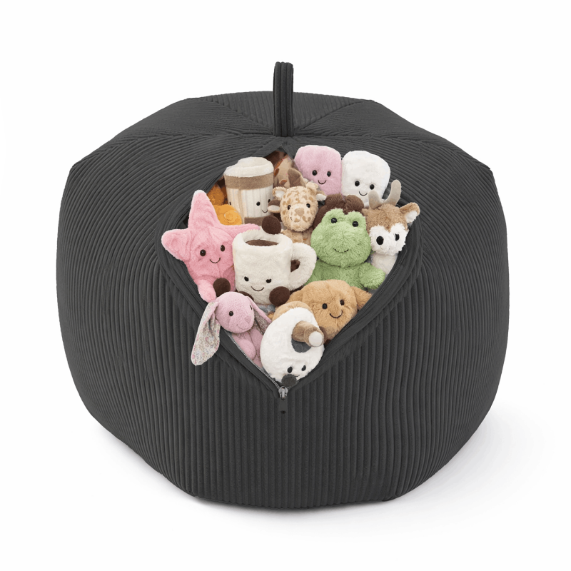 Sitzsack Kinder Bezug | Verwandelt sich in einen bequemen Sitzpouf | Cordstoff | 85x85x50 cm | Nächtlicher Kiesel