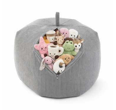 Sitzsack Kinder Bezug | Verwandelt sich in einen bequemen Sitzpouf | Cordstoff | 85x85x50 cm | Kaninchen Grau
