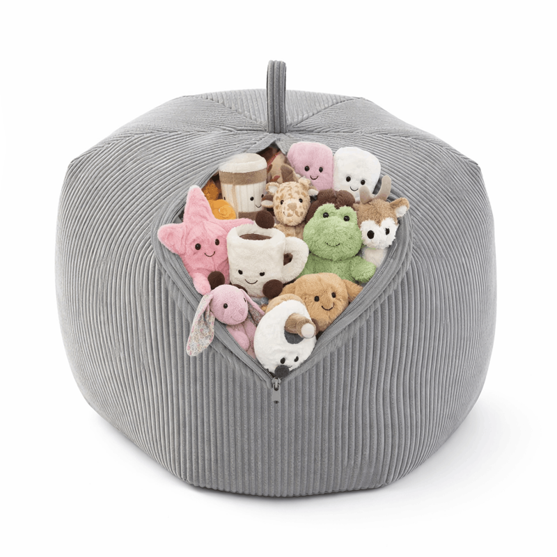 Sitzsack Kinder Bezug | Verwandelt sich in einen bequemen Sitzpouf | Cordstoff | 85x85x50 cm | Kaninchen Grau