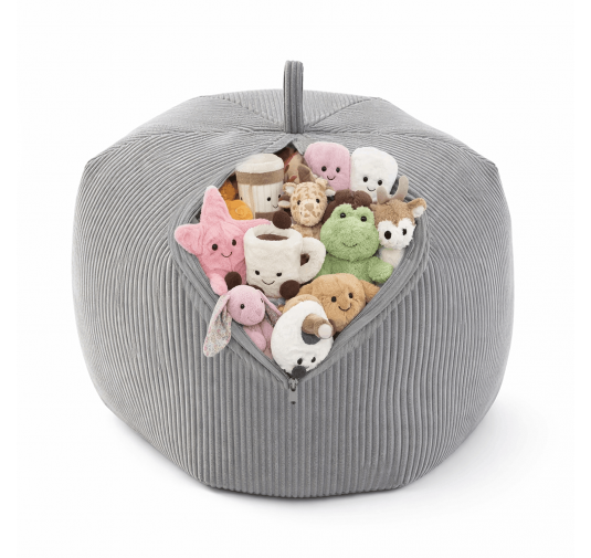 Sitzsack Kinder Bezug | Verwandelt sich in einen bequemen Sitzpouf | Cordstoff | 85x85x50 cm | Kaninchen Grau
