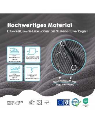 Sitzsack Kinder Bezug | Verwandelt sich in einen bequemen Sitzpouf | Cordstoff | 85x85x50 cm | Blaue Lagune