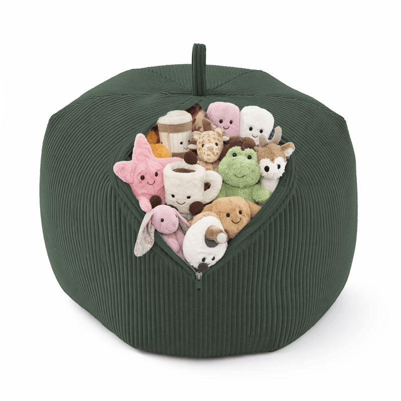 Sitzsack Kinder Bezug | Verwandelt sich in einen bequemen Sitzpouf | Cordstoff | 85x85x50 cm | Waldgrün