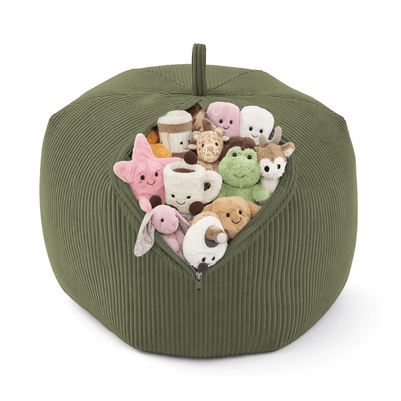 Sitzsack Kinder Bezug | Verwandelt sich in einen bequemen Sitzpouf | Cordstoff | 85x85x50 cm | Frühlings Erbse