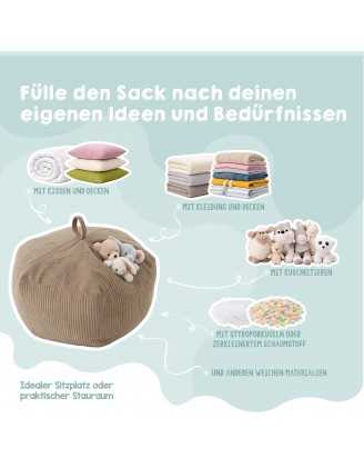 Sitzsack Kinder Bezug | Verwandelt sich in einen bequemen Sitzpouf | Cordstoff | 85x85x50 cm | Frühlings Erbse