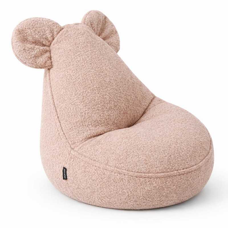 Kinder Sitzsack mit Mauseohren | Bouclé | 68x68x50 cm | Bonbonrosa