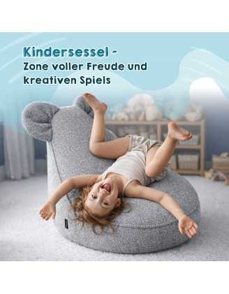 Kinder Sitzsack mit Mauseohren | Bouclé | 68x68x50 cm | Sonniges Bärchen