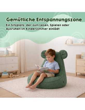 Kinder Sitzsack mit Mauseohren | Bouclé | 68x68x50 cm | Kuscheliges Beige