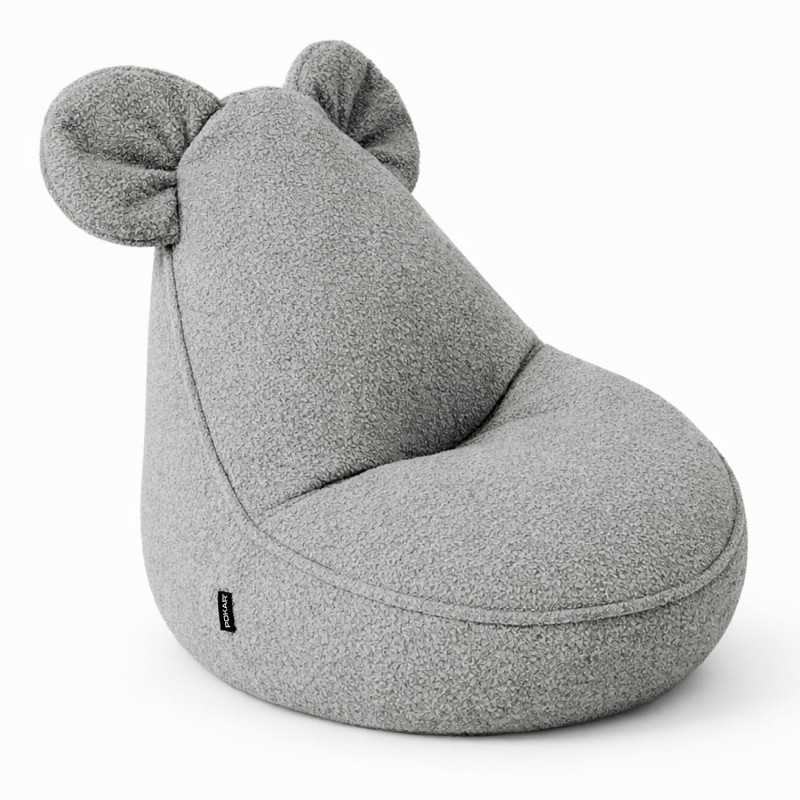 Kinder Sitzsack mit Mauseohren | Bouclé | 68x68x50 cm | Weiches Grau