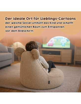 Kinder Sitzsack mit Mauseohren | Bouclé | 68x68x50 cm | Weiches Grau