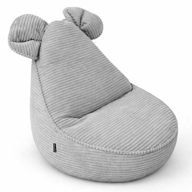 Kinder Sitzsack mit Mauseohren | Cordstoff | 68x68x50 cm | Kaninchen Grau