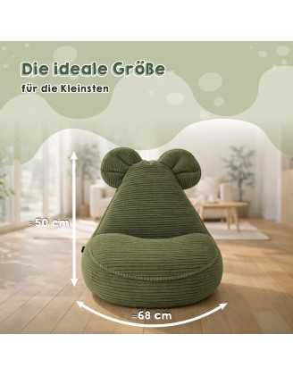 Kinder Sitzsack mit Mauseohren | Cordstoff | 68x68x50 cm | Waldgrün