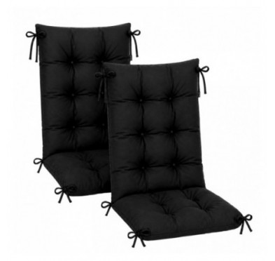 2er Set Gartenstuhl Hochlehner Auflagen | Wasserabweisend | 120x50x10 cm | Schwarz