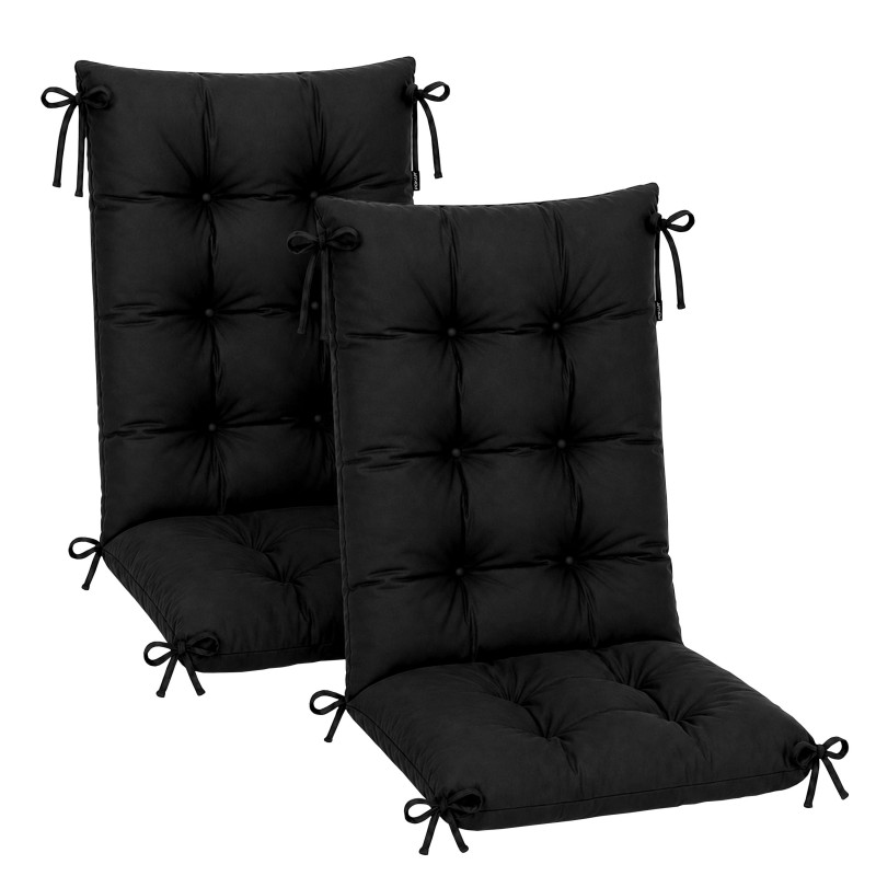 2er Set Gartenstuhl Hochlehner Auflagen | Wasserabweisend | 120x50x10 cm | Schwarz
