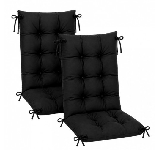 2er Set Gartenstuhl Hochlehner Auflagen | Wasserabweisend | 120x50x10 cm | Schwarz