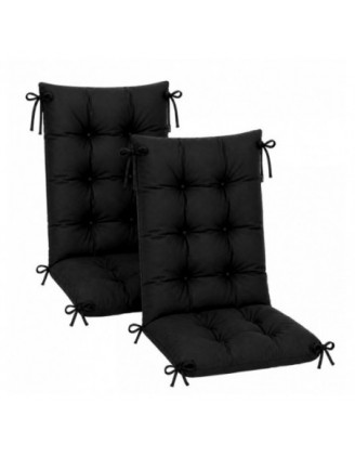 2er Set Gartenstuhl Hochlehner Auflagen | Wasserabweisend | 120x50x10 cm | Schwarz