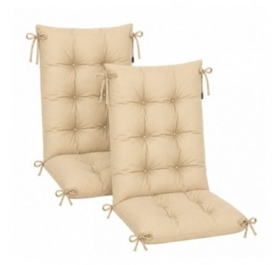 2er Set Gartenstuhl Hochlehner Auflagen | Wasserabweisend | 120x50x10 cm | Beige