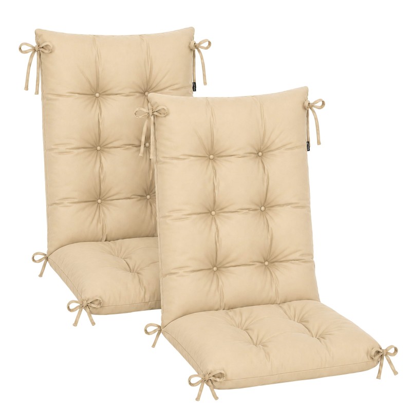 2er Set Gartenstuhl Hochlehner Auflagen | Wasserabweisend | 120x50x10 cm | Beige