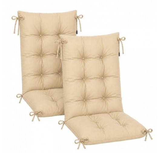 2er Set Gartenstuhl Hochlehner Auflagen | Wasserabweisend | 120x50x10 cm | Beige