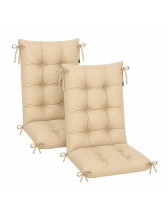 2er Set Gartenstuhl Hochlehner Auflagen | Wasserabweisend | 120x50x10 cm | Beige