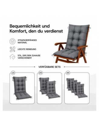 2er Set Gartenstuhl Hochlehner Auflagen | Wasserabweisend | 120x50x10 cm | Beige