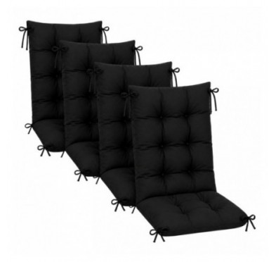 4er Set Gartenstuhl Hochlehner Auflagen | Wasserabweisend | 120x50x10 cm | Schwarz