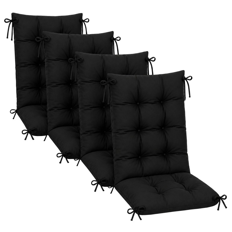 4er Set Gartenstuhl Hochlehner Auflagen | Wasserabweisend | 120x50x10 cm | Schwarz