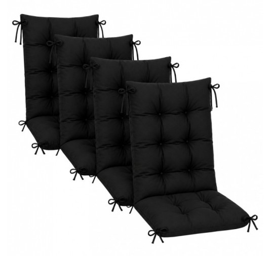 4er Set Gartenstuhl Hochlehner Auflagen | Wasserabweisend | 120x50x10 cm | Schwarz