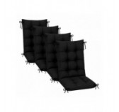 4er Set Gartenstuhl Hochlehner Auflagen | Wasserabweisend | 120x50x10 cm | Schwarz