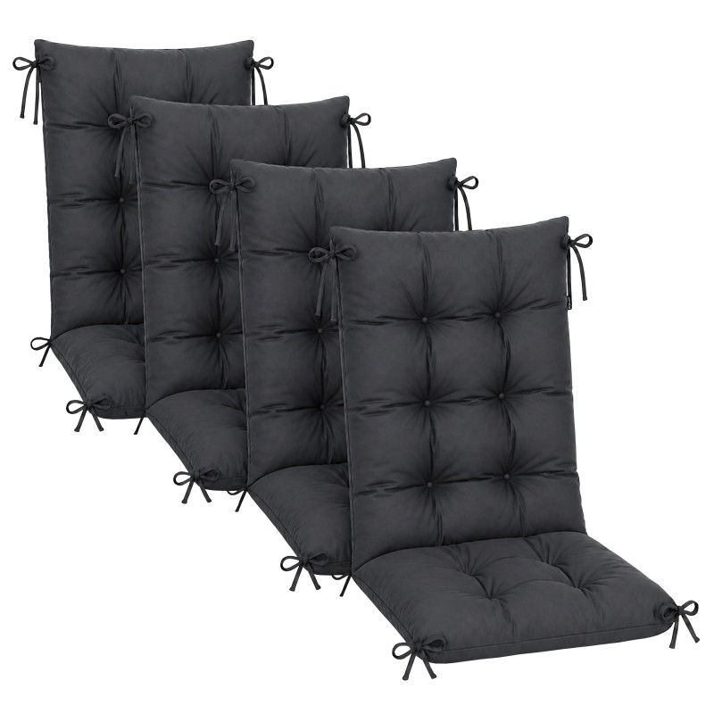 4er Set Gartenstuhl Hochlehner Auflagen | Wasserabweisend | 120x50x10 cm | Anthrazit