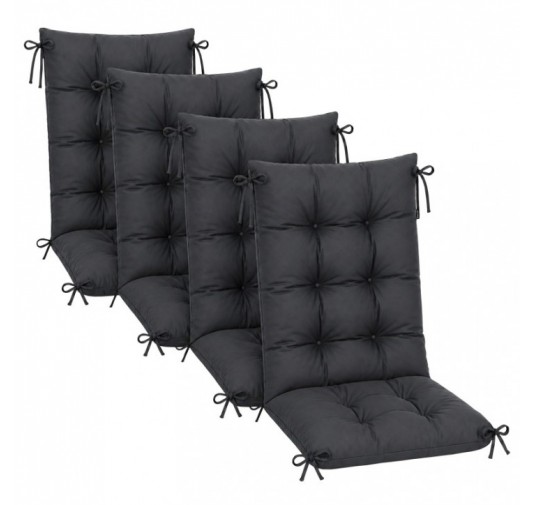 4er Set Gartenstuhl Hochlehner Auflagen | Wasserabweisend | 120x50x10 cm | Anthrazit