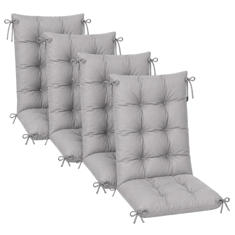 4er Set Gartenstuhl Hochlehner Auflagen | Wasserabweisend | 120x50x10 cm | Grau