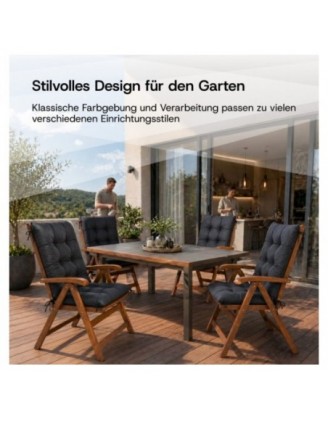 4er Set Gartenstuhl Hochlehner Auflagen | Wasserabweisend | 120x50x10 cm | Grau