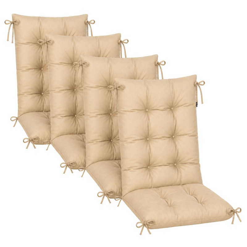 4er Set Gartenstuhl Hochlehner Auflagen | Wasserabweisend | 120x50x10 cm | Beige