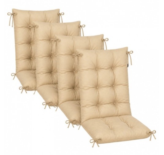 4er Set Gartenstuhl Hochlehner Auflagen | Wasserabweisend | 120x50x10 cm | Beige