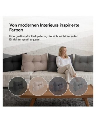 Rückenkissen gesteppt | Lesekissen für Bett oder Sofa | 70x50x20 cm | Anthrazit