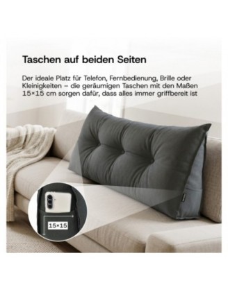 Rückenkissen gesteppt | Lesekissen für Bett oder Sofa | 200x50x20 cm | Anthrazit