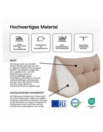 Rückenkissen gesteppt | Lesekissen für Bett oder Sofa | 180x50x20 cm | Grau