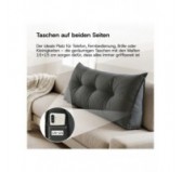 Rückenkissen gesteppt | Lesekissen für Bett oder Sofa | 180x50x20 cm | Grau