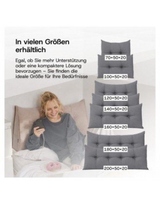 Rückenkissen gesteppt | Lesekissen für Bett oder Sofa | 160x50x20 cm | Schwarz