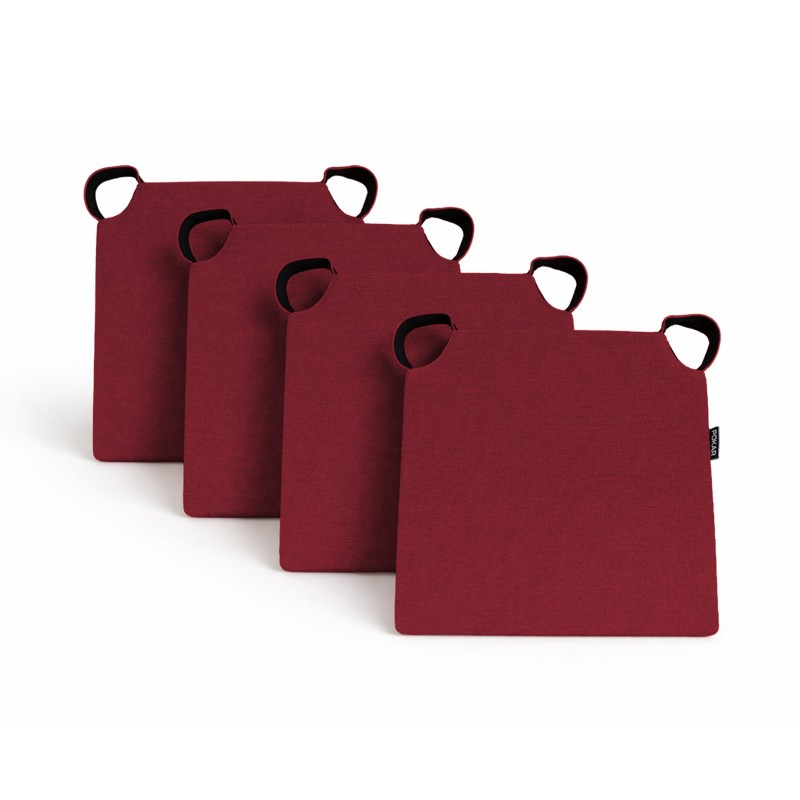 4er Set Stuhlkissen mit Klettverschluss | 41x35x40 cm | Farbe Bordeauxrot